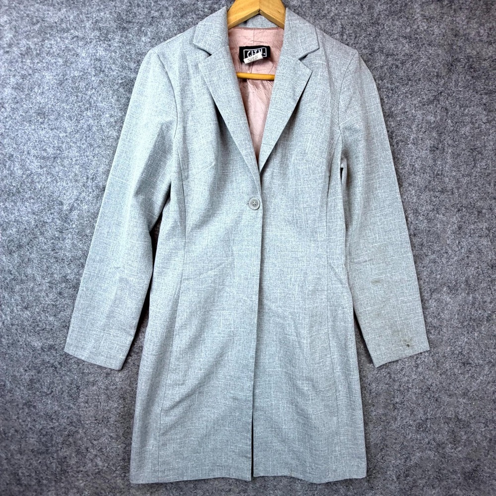 Vintage City Triangles Longline Blazer‎ Womens 9 Gray Single Button Office Chic